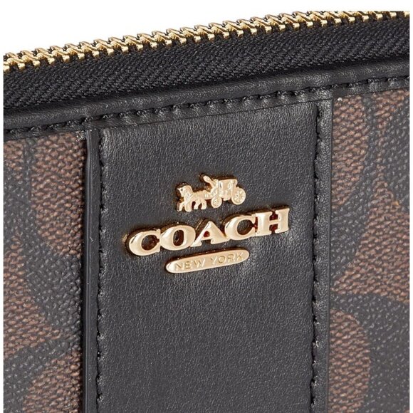 Coach Long Zip Around Wallet In Signature Canvas Brown Black Gold Tone Hardware - Picture 3 of 16